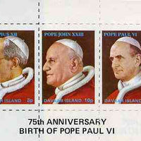 Davaar Island 1973 Popes (Pius XII, John XXIII & Paul VI) rouletted m/sheet unmounted mint