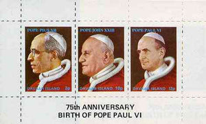 Davaar Island 1973 Popes (Pius XII, John XXIII & Paul VI) rouletted m/sheet unmounted mint