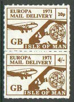 Isle of Man 1971 Europa Local rouletted set of 2 (20p & 4s) produced for use on the British mainland during the Postal strike unmounted mint