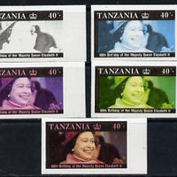 Tanzania 1987 Queen's 60th Birthday 40s set of 5 unmounted mint imperf progressive colour proofs incl all 4 colours (as SG 519)
