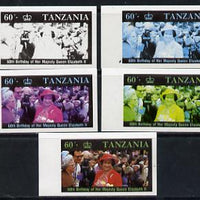 Tanzania 1987 Queen's 60th Birthday 60s set of 5 unmounted mint imperf progressive colour proofs incl all 4 colours (as SG 520)