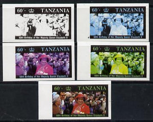 Tanzania 1987 Queen's 60th Birthday 60s set of 5 unmounted mint imperf progressive colour proofs incl all 4 colours (as SG 520)