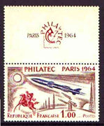 France 1964 'Philatec 1964' Stamp Exhibition (Rocket & Horseman) se-tenant with label unmounted mint SG 1651*