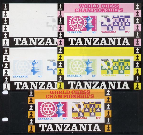 Tanzania 1986 World Chess/Rotary m/sheet set of 5 unmounted mint imperf progressive colour proofs incl all 4 colours (as SG MS 463)
