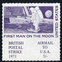 Cinderella - United States 1971 Rouletted 5s blue (1969 Man on Moon Stamp) produced for use during Great Britain Postal strike, unmounted mint
