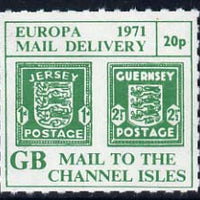 Cinderella - Channel Islands 1971 Rouletted 20p green (1d & 2.5d Occupation issues) produced for use during Great Britain Postal strike unmounted mint