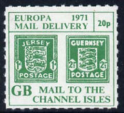 Cinderella - Channel Islands 1971 Rouletted 20p green (1d & 2.5d Occupation issues) produced for use during Great Britain Postal strike unmounted mint