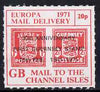 Cinderella - Channel Islands 1971 Rouletted 20p red (1d & 2.5d Occupation issues) Postal strike label opt'd 30th Anniversary of First Guernsey Stamp unmounted mint