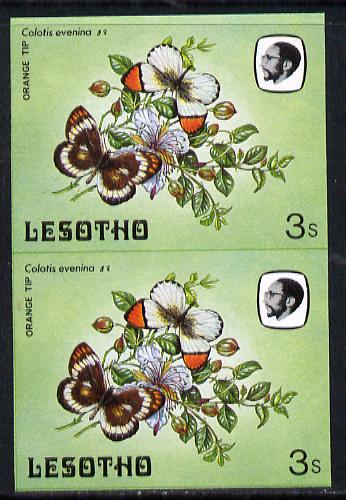 Lesotho 1984 Butterflies Orange Tip 3s in unmounted mint imperf pair