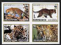 North Korea 1998 WWF Leopard imperf se-tenant proof block of 4 on ungummed glossy paper (sheetlet containing 16 stamps (4 blocks) price x 4)