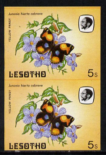 Lesotho 1984 Butterflies Yellow Pansy 5s in unmounted mint imperf pair