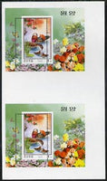 North Korea 2000 Mandarin Ducks proof m/sheet PAIR from uncut trial sheet with perforations slightly misplaced, on glossy ungummed paper, extremely rare thus