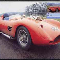 Nevis 1985 Ferrari Testa Rossa 5c (Leaders of the World) on appropriate illustrated postcard with first day cancel