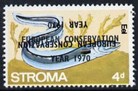 Stroma 1970 Fish 4d (Eel) perf single with 'European Conservation Year 1970' opt doubled, one inverted unmounted mint*