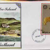 Calve Island 1984 Rotary - Dogs (Golden Retriever) imperf souvenir sheet (£1 value) on cover with first day cancel