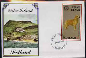 Calve Island 1984 Rotary - Dogs (Golden Retriever) imperf souvenir sheet (£1 value) on cover with first day cancel