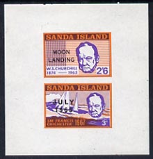 Sanda Island 1969 Churchill imperf m/sheet (3d & 2s6d values) opt'd Moon Landing unmounted mint