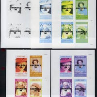 Grunay 1986 Queen's 60th Birthday imperf sheetlet of 4 with AMERIPEX opt in black - the set of 5 progressive proofs comprising single & various composite combinations unmounted mint