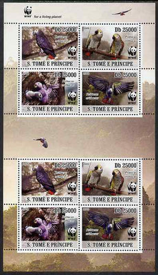 St Thomas & Prince Islands 2009 WWF - Parrots perf sheetlet containing 8 values (2 se-tenant blocks of 4) unmounted mint