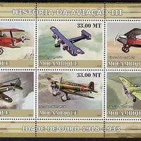 Mozambique 2009 History of Transport - Aviation #03 perf sheetlet containing 6 values unmounted mint