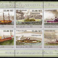 Mozambique 2009 History of Transport - Ships #04 perf sheetlet containing 6 values unmounted mint