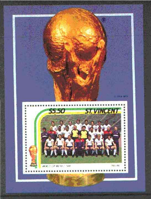 St Vincent 1986 World Cup Football m/sheet,$5.50 (England Team) SG MS 995f