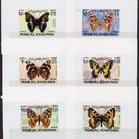 Ras Al Khaima 1971 Butterflies set of 6 unmounted mint imperf deluxe miniature sheets (white background)