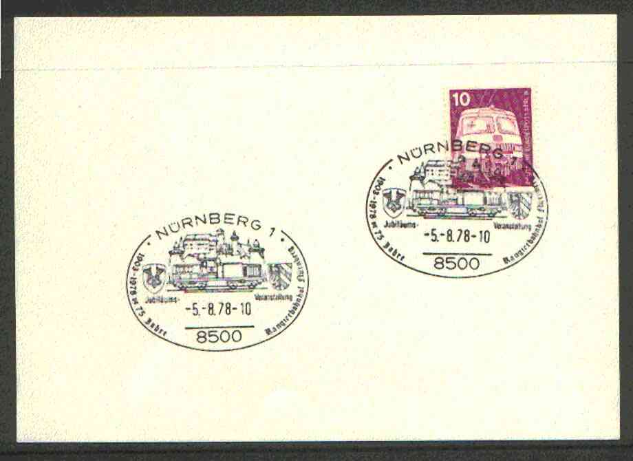 Germany - West 1978 unaddressed card with fine strike of Nürnberg 1 (8500) illustrated Railway cancel