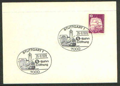 Germany - West 1978 unaddressed card with fine strike of Stuttgart 1 (7000) illustrated Railway cancel