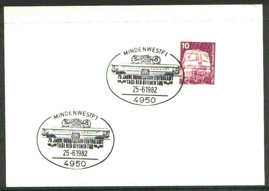 Germany - West 1982 unaddressed card with fine strike of Minden,westf 1 (4850) illustrated Railway cancel