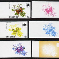 Lesotho 1984 Butterflies Painted Lady 15s value x 6 imperf progressive proofs comprising various individual or combination composites