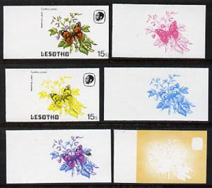Lesotho 1984 Butterflies Painted Lady 15s value x 6 imperf progressive proofs comprising various individual or combination composites