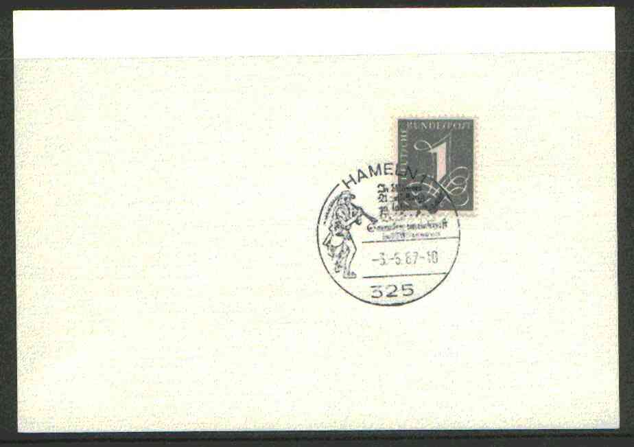 Germany - West 1967 unaddressed card with fine strike of Hamelin 1 illustrated 'Pied Piper' cancel