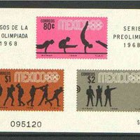 Mexico 1968 Olympic Games (4th Issue - Postage) imperf m/sheet showing Gymnastics, Boxing & Pistol shooting unmounted mint, SG MS 1164b