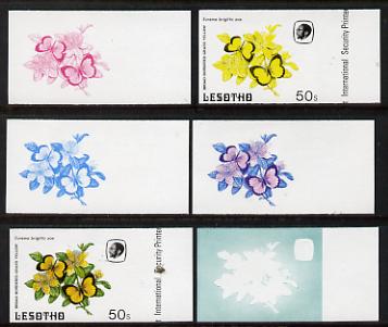 Lesotho 1984 Butterflies Broad-Bordered Grass Yellow 50s value x 6 imperf progressive proofs comprising various individual or combination composites