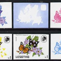 Lesotho 1984 Butterflies Diadem Butterfly 1m value x 6 imperf progressive proofs comprising various individual or combination composites