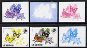 Lesotho 1984 Butterflies Diadem Butterfly 1m value x 6 imperf progressive proofs comprising various individual or combination composites