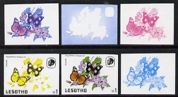 Lesotho 1984 Butterflies Diadem Butterfly 1m value x 6 imperf progressive proofs comprising various individual or combination composites