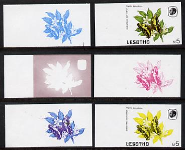 Lesotho 1984 Butterflies Christmas Butterfly 5m (top value) x 6 imperf progressive proofs comprising various individual or combination composites