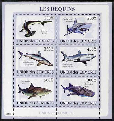 Comoro Islands 2009 Sharks perf sheetlet containing 6 values unmounted mint