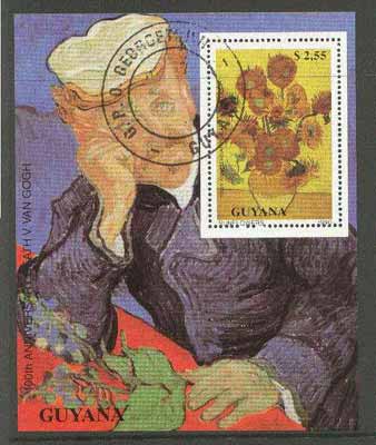 Guyana 1990 Van Gogh perf m/sheet (Sunflowers & Self Portrait) cto used
