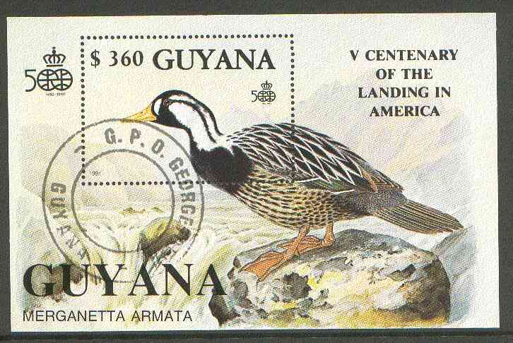Guyana 1991 Discovery of America perf m/sheet (Duck) cto used