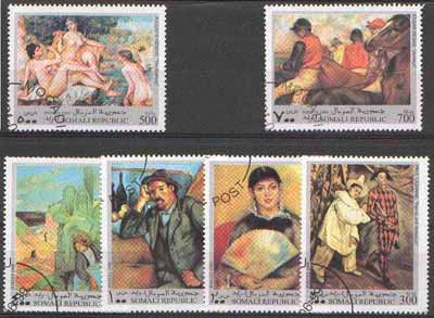 Somalia 1999 Paintings set of 6 fine cto used (Renoir, Cezanne, Degas, Gauguin)*