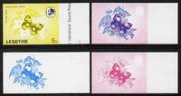 Lesotho 1984 Butterflies Yellow Pansy 5s value x 4 imperf progressive proofs comprising various individual or combination composites