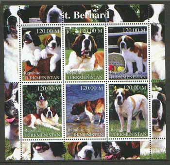 Turkmenistan 2000 St Bernard Dogs perf sheetlet containing set of 6 values unmounted mint