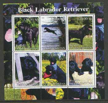 Turkmenistan 2000 Black labrador Retriever Dogs perf sheetlet containing set of 6 values,unmounted mint
