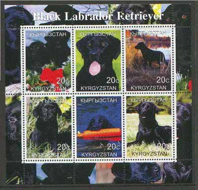 Kyrgyzstan 2000 Black labrador Retriever Dogs perf sheetlet containing set of 6 values unmounted mint