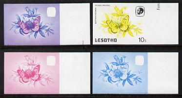 Lesotho 1984 Butterflies Suffused Acraea 10s value x 4 imperf progressive proofs comprising various individual or combination composites
