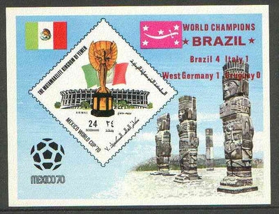 Yemen - Royalist 1970 World Cup Football 24b value (diamond shaped) imperf m/sheet unmounted mint opt'd 'Brazil World Champions' in red