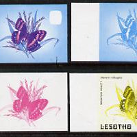 Lesotho 1984 Butterflies Mountain Beauty 2s value x 4 imperf progressive proofs comprising various individual or combination composites unmounted mint